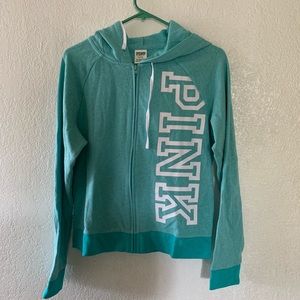 PINK Full Zipper Sweater Size Medium Teal